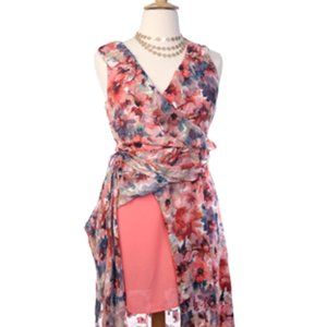 Cupio Sleeveless Ruffled Front Wrap Dress Lined Midi High-Low